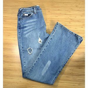 Baby Phat Jeans W Size 16 Blue Medium Embroidered Distressed Bell Bottoms  32x31